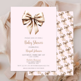 Elegant Roze Beige Coquette Bow Baby shower Kaart