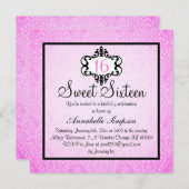 Elegant roze & Black Chic Damask Sweet 16 Invite Kaart (Voorkant / Achterkant)