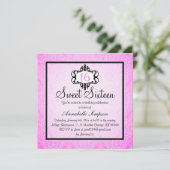Elegant roze & Black Chic Damask Sweet 16 Invite Kaart (Staand voorkant)