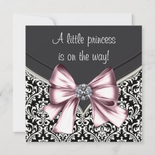 Elegant Roze Black Damask Baby shower Kaart