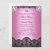 Elegant roze & Black Diamond Lace Sweet 16 Invite Kaart (Achterkant)