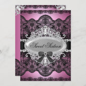 Elegant roze & Black Diamond Lace Sweet 16 Invite Kaart (Voorkant / Achterkant)