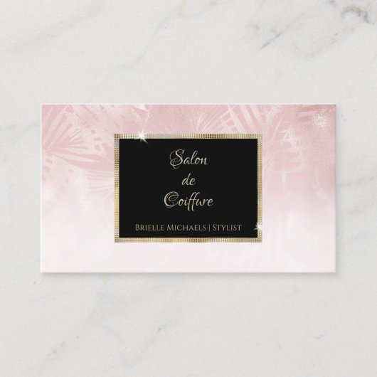 Elegant Roze Blad Goud Lijst Haar En Beauty Visitekaartje (Voorkant)