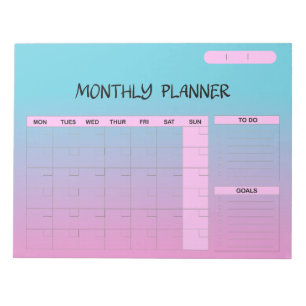 Elegant Roze Blauw Blank Maandelijkse Kalender Pla Notitieblok