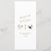 Elegant Roze Blauw Bloemen Goud Kruis Tweelingen D Menu (Achterkant)