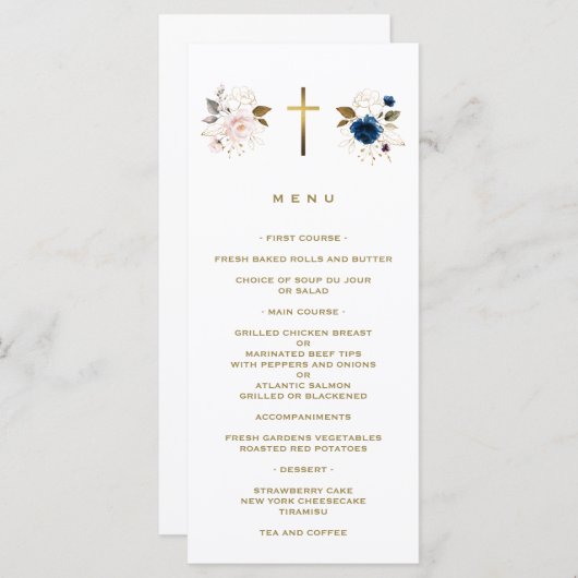 Elegant Roze Blauw Bloemen Goud Kruis Tweelingen D Menu (Voorkant / Achterkant)