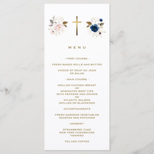Elegant Roze Blauw Bloemen Goud Kruis Tweelingen D Menu (Voorkant)