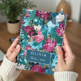 Elegant roze blauw bloemmotief ontwerp notitieboek
