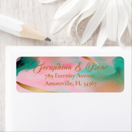 Elegant Roze & Blauw Bruiloft Retouradres Etiket