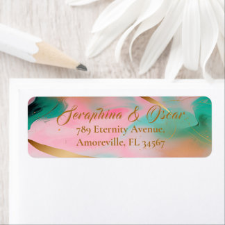 Elegant Roze & Blauw Bruiloft Retouradres Etiket