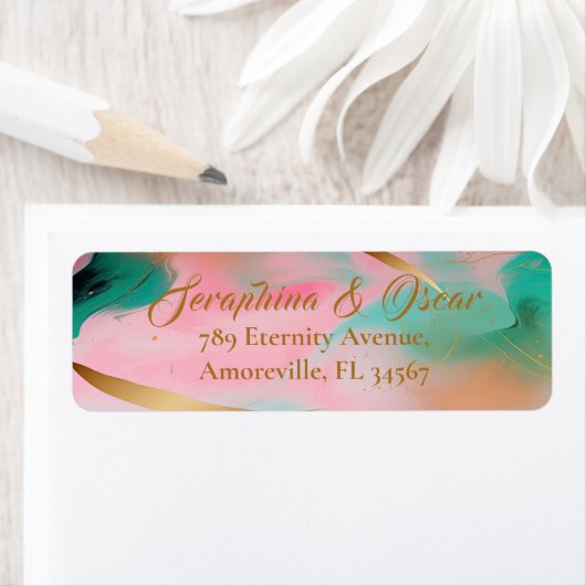 Elegant Roze & Blauw Bruiloft Retouradres Etiket (Insitu)