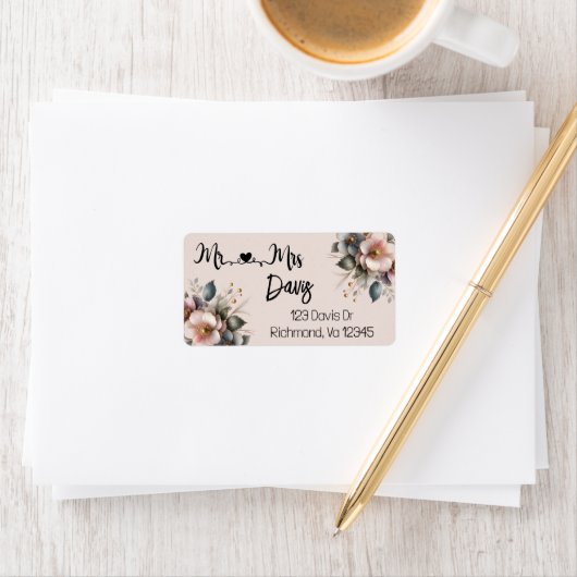 Elegant roze, blauw en crème bloemig etiket (Insitu)