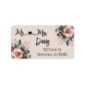 Elegant roze, blauw en crème bloemig etiket (Voorkant)