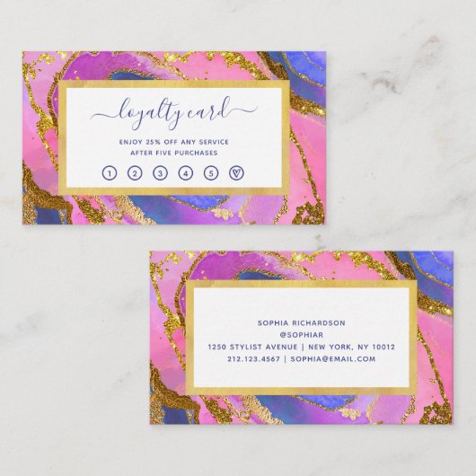 Elegant roze blauw en Gold Geode Loyalty Card (Voorkant / Achterkant)