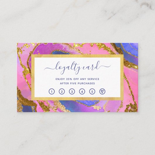 Elegant roze blauw en Gold Geode Loyalty Card (Voorkant)