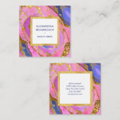 Elegant roze blauw en goudgeode vierkante visitekaartje (Voorkant / Achterkant)