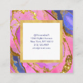 Elegant roze blauw en goudgeode vierkante visitekaartje (Achterkant)