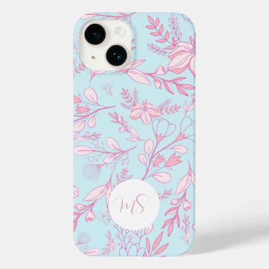 Elegant roze blauw Floral Apple Telefoon Case Case (Achterkant)