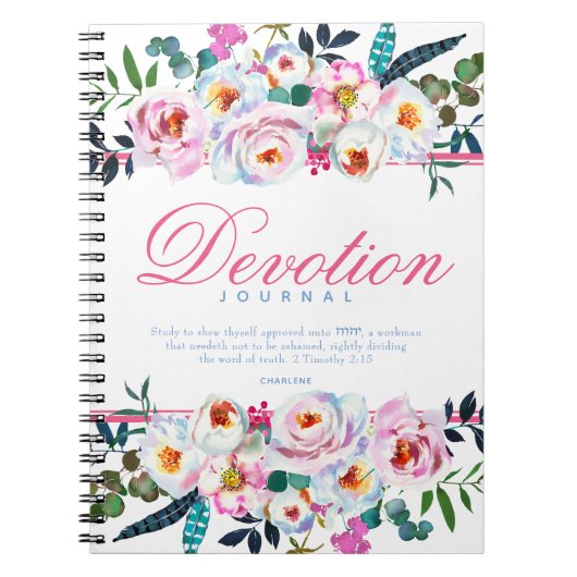 Elegant roze blauw Floral genaamd DevotiJournal Notitieboek (Voorkant)