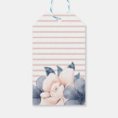 Elegant Roze Blauw Floral Monogram Naam Striped Cadeaulabel (Achterkant)