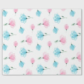 Elegant Roze Blauw Floral Patroon Cadeaupapier (Vlak)