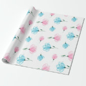 Elegant Roze Blauw Floral Patroon Cadeaupapier (Uitgerold)