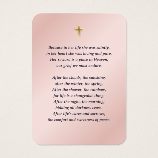 Elegant Roze Blauw Goud Bloemen Memorial Kaarten Visitekaartje (Achterkant)