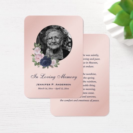 Elegant Roze Blauw Goud Bloemen Memorial Kaarten Visitekaartje (Bureau)