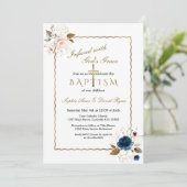 Elegant Roze Blauw Goud Bloemen Tweeling Doop Kaart (Staand voorkant)