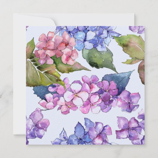 Elegant Roze Blauw Hydrangea Bloemenbruiloft Kaart (Achterkant)
