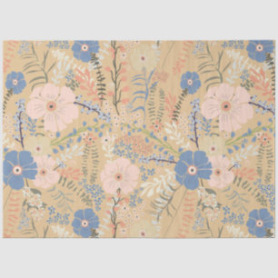 Elegant Roze Blauw Karamel Floral Pattern Tissuepapier