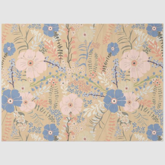 Elegant Roze Blauw Karamel Floral Pattern Tissuepapier (Voorkant)