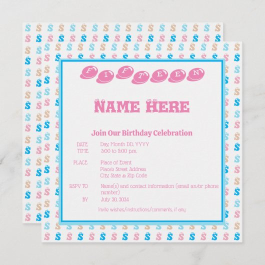 Elegant Roze Blauw Monogrammed Fun Letter Patroon Kaart (Voorkant / Achterkant)