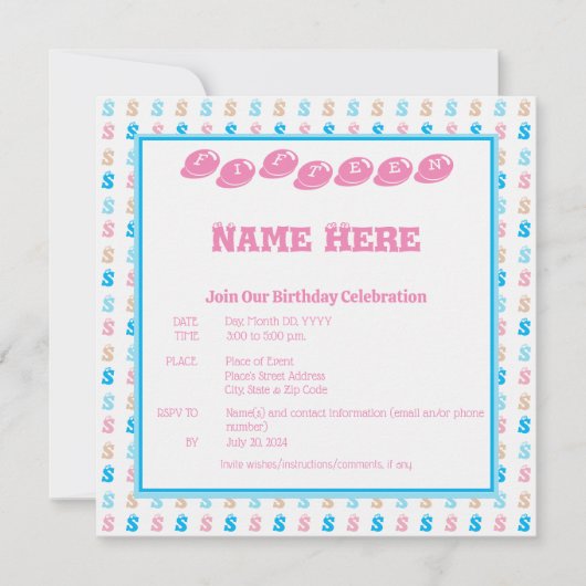 Elegant Roze Blauw Monogrammed Fun Letter Patroon Kaart (Voorkant)