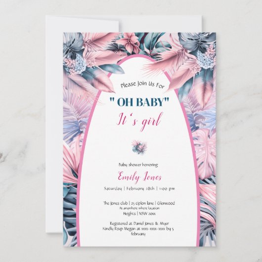 Elegant roze blauw pastel oh baby shower kaart (Voorkant)