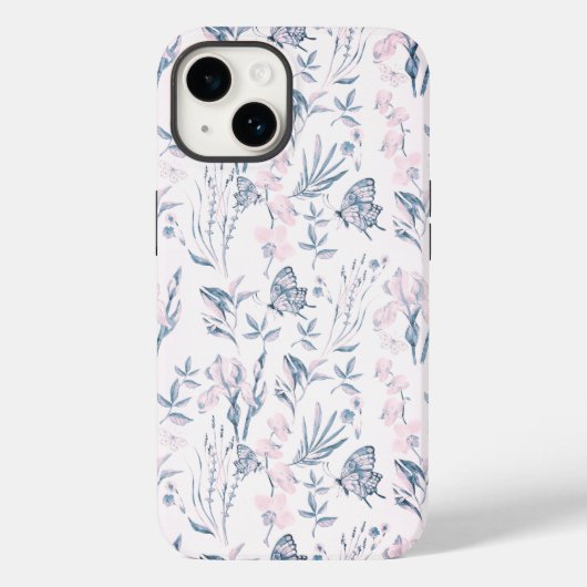 Elegant roze blauw  vlinderbloemig Hoesje- Case-Mate iPhone Case (Achterkant)
