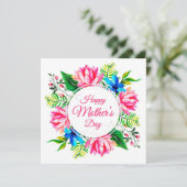 Elegant Roze Blauw Waterverf Happy Moederdag Feestdagenkaart (Staand voorkant)