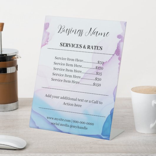 Elegant Roze & Blauw Waterverf Professionele Prijs Reclamebord Met Voetstuk (Insitu)