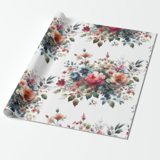 Elegant Roze Blauw Wildflower Boeket ontwerp. Cadeaupapier
