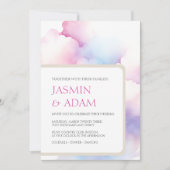 Elegant Roze Blauw Wit Wolken Monogram Bruiloft Feestdagenkaart (Voorkant)