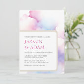 Elegant Roze Blauw Wit Wolken Monogram Bruiloft Feestdagenkaart (Staand voorkant)