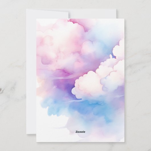 Elegant Roze Blauw Wit Wolken Monogram Bruiloft Feestdagenkaart (Achterkant)