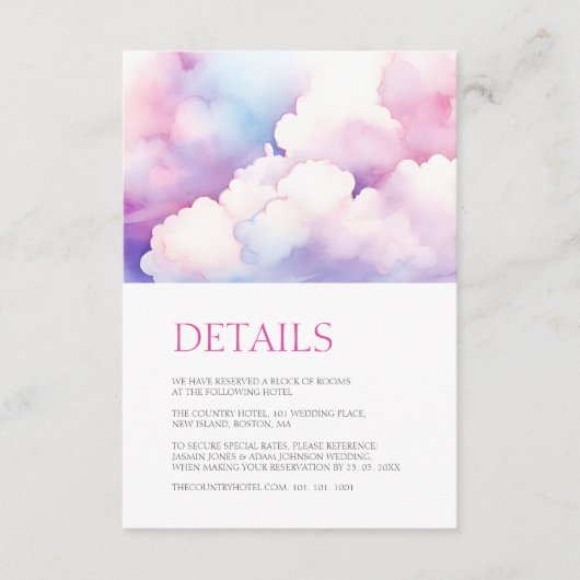 Elegant Roze Blauw Wit Wolken Monogram Bruiloft Informatiekaartje (Voorkant)