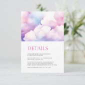 Elegant Roze Blauw Wit Wolken Monogram Bruiloft Informatiekaartje (Staand voorkant)