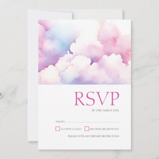 Elegant Roze Blauw Wit Wolken Monogram Bruiloft Save The Date (Voorkant)