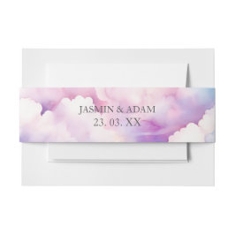 Elegant Roze Blauw Witte Wolken Monogram Trouwdag Uitnodigingen Wikkel