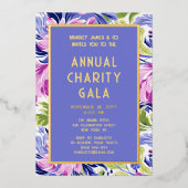 Elegant Roze Blauwe Bloem Charity Event Gala Feest Folie Uitnodiging (Voorkant)
