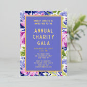 Elegant Roze Blauwe Bloem Charity Event Gala Feest Folie Uitnodiging (Staand Voorkant)