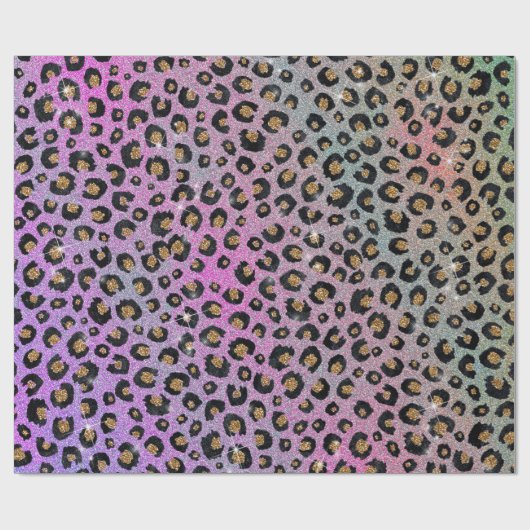 Elegant roze blauwe glitter zwarte luipaard afdruk cadeaupapier (Vlak)