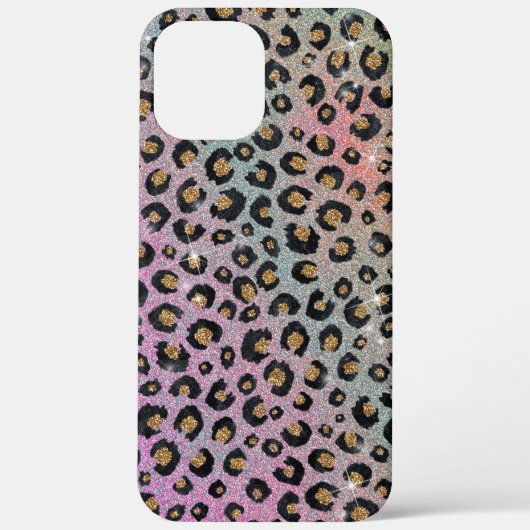 Elegant roze blauwe glitter zwarte luipaard afdruk Case-Mate iPhone case (Achterkant)